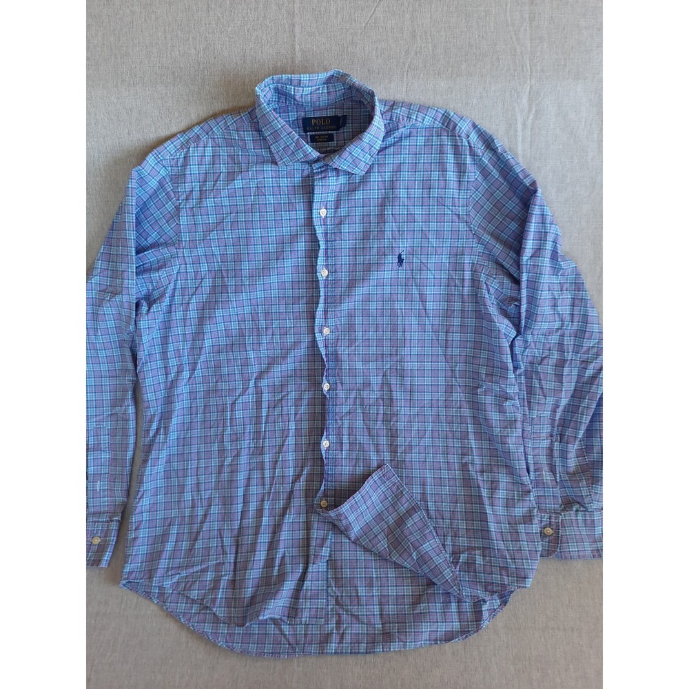 Polo Ralph Lauren Men XL Cotton Plaid Stretch Multicolor Longsleeve Button Shirt